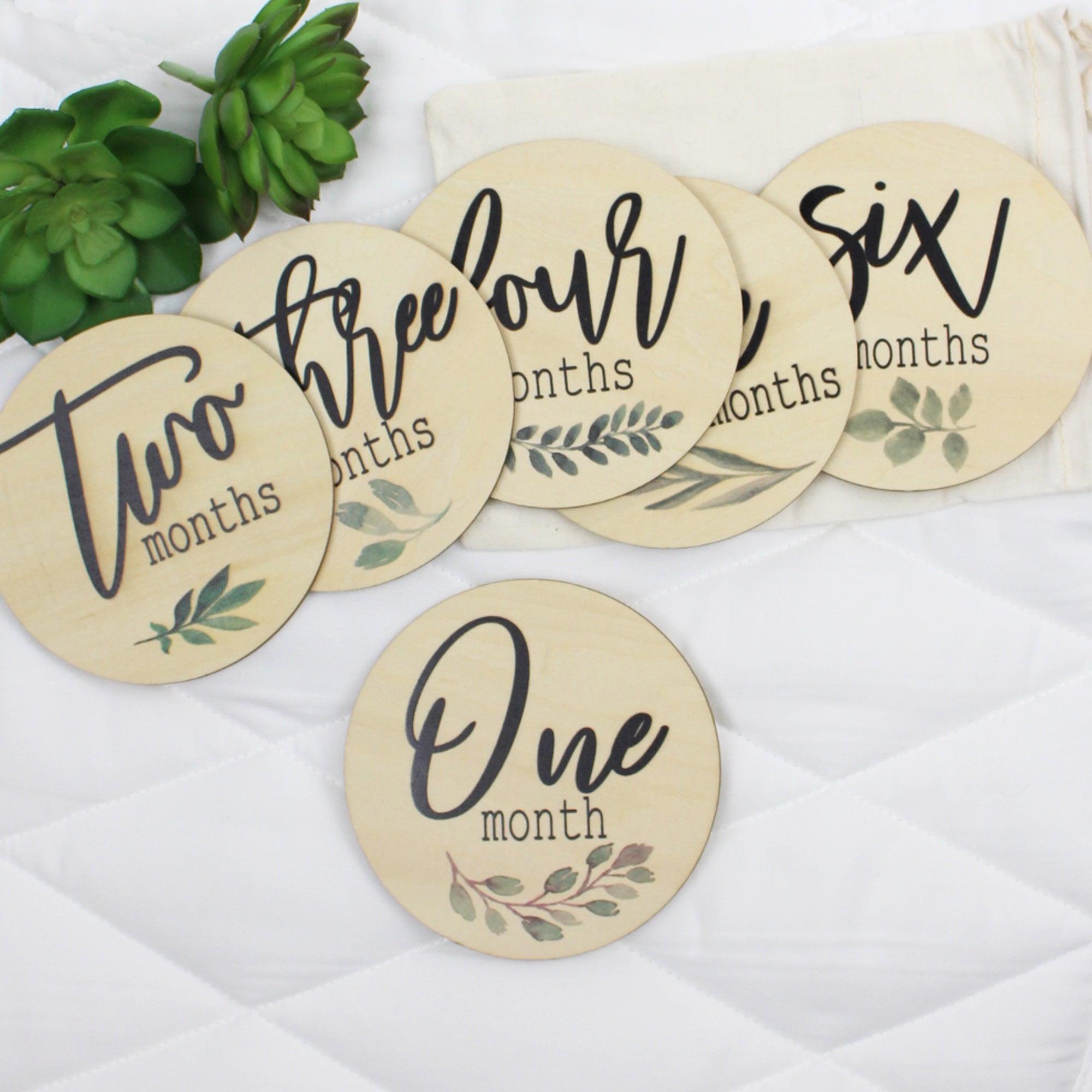 Botanical style milestone cards from Birchmark Designs