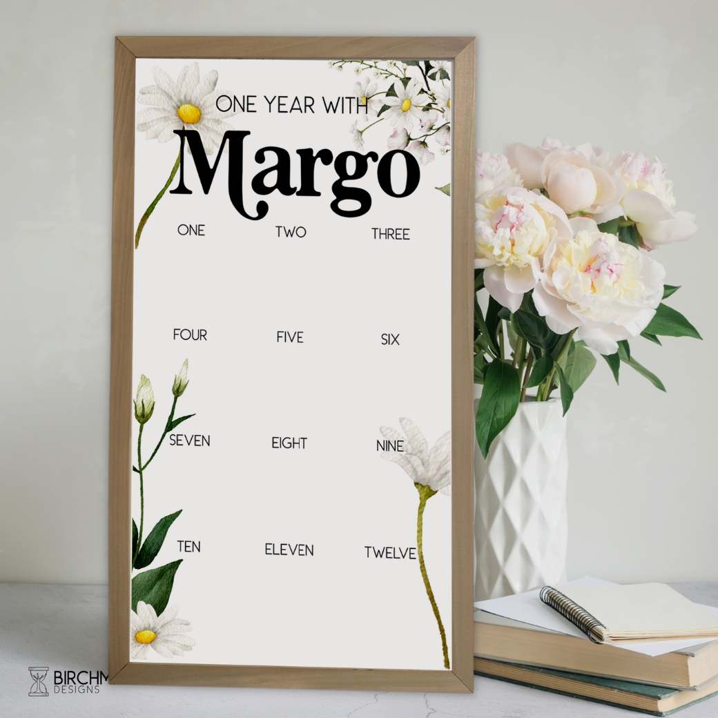 Baby in Bloom Daisy One Year Milestone Board by Birchmark Designs