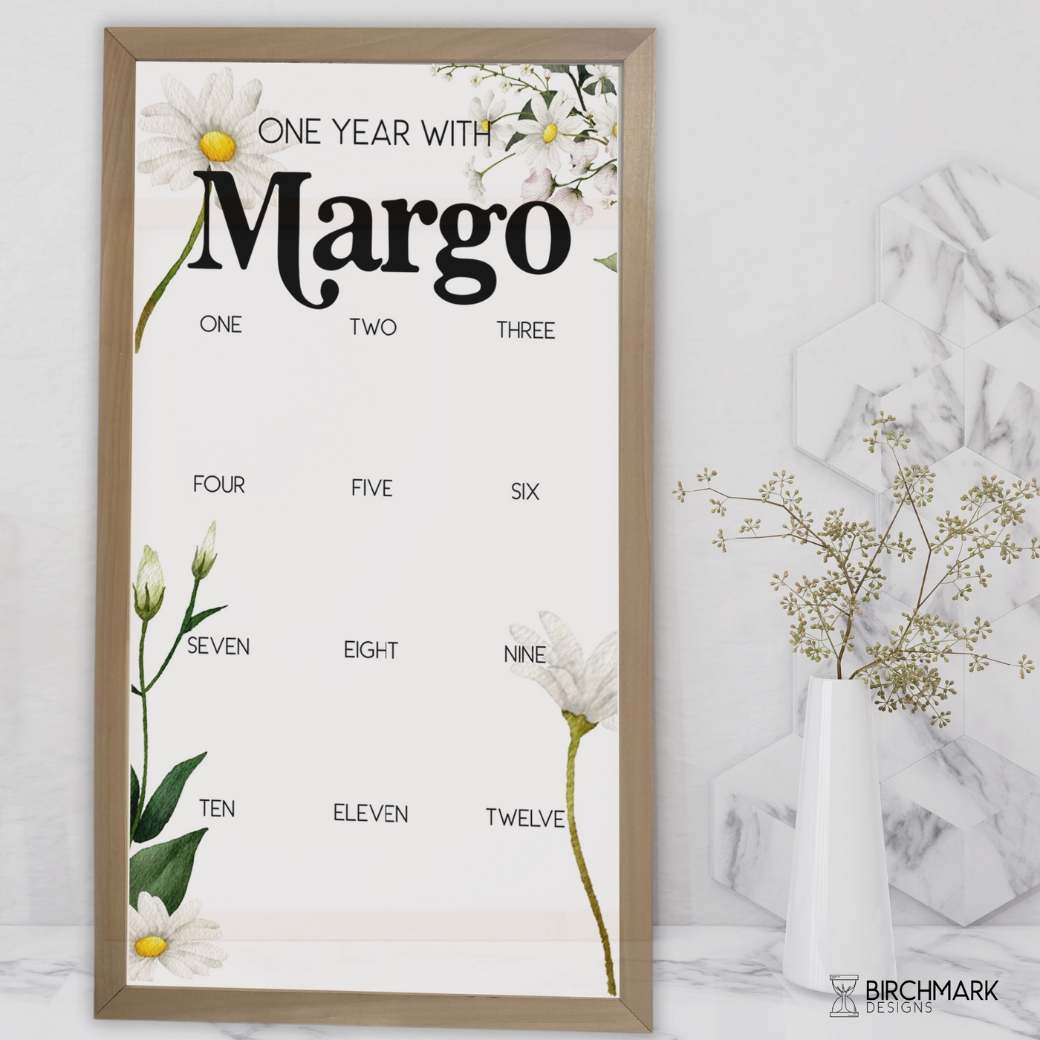 Baby in Bloom Daisy One Year Milestone Board by Birchmark Designs