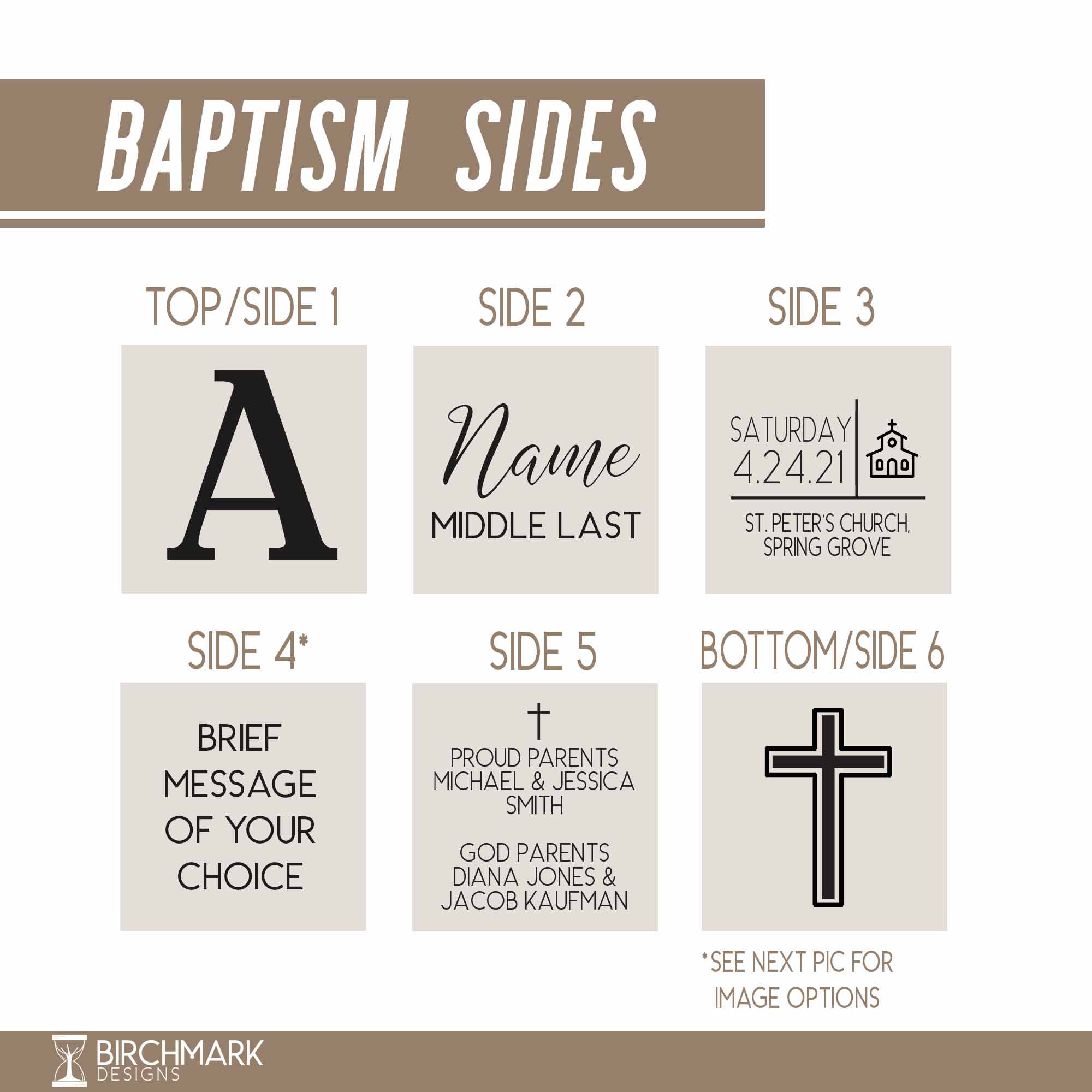 Baptism Block Explanation of Sides by Birchmark Designs