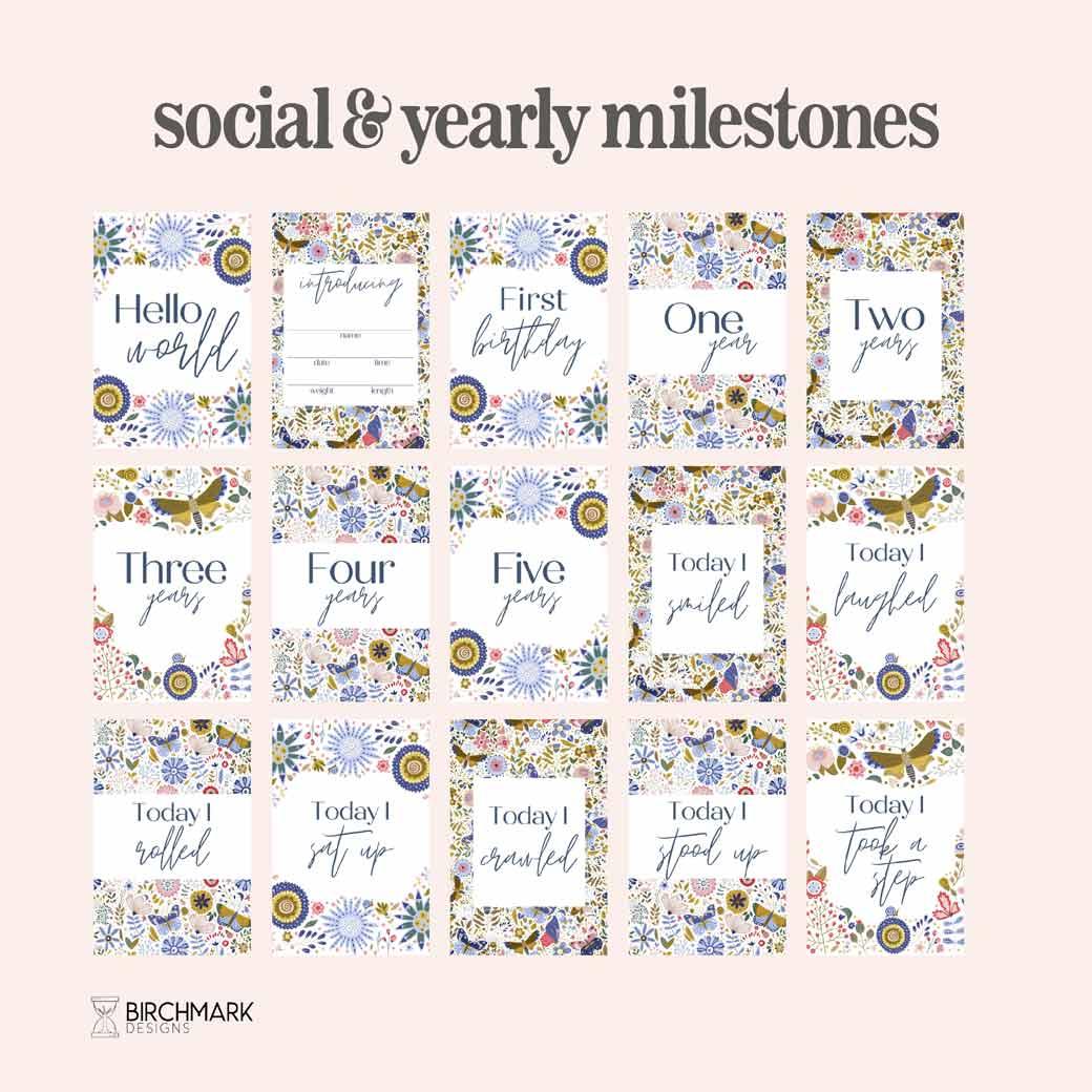 Birchmark Designs Mosaic Digital Baby Milestone Cards yearly and social cards