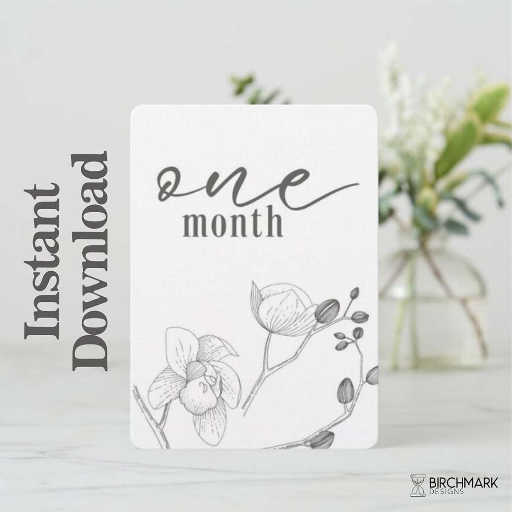 Baby Scrapbook Stickers, Floral Baby Month Cards, Monthly Baby