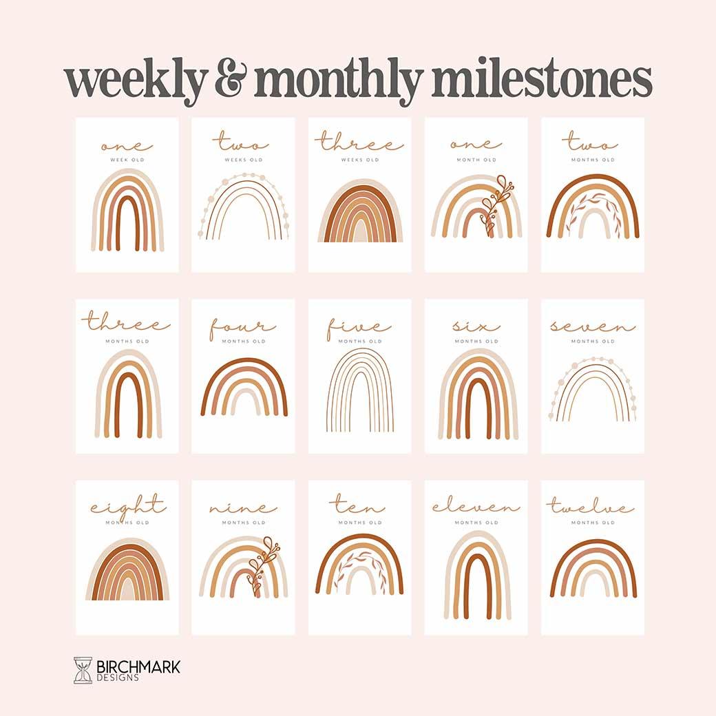 Birchmark Remi Rainbow Printable weekly and monthly baby milestones