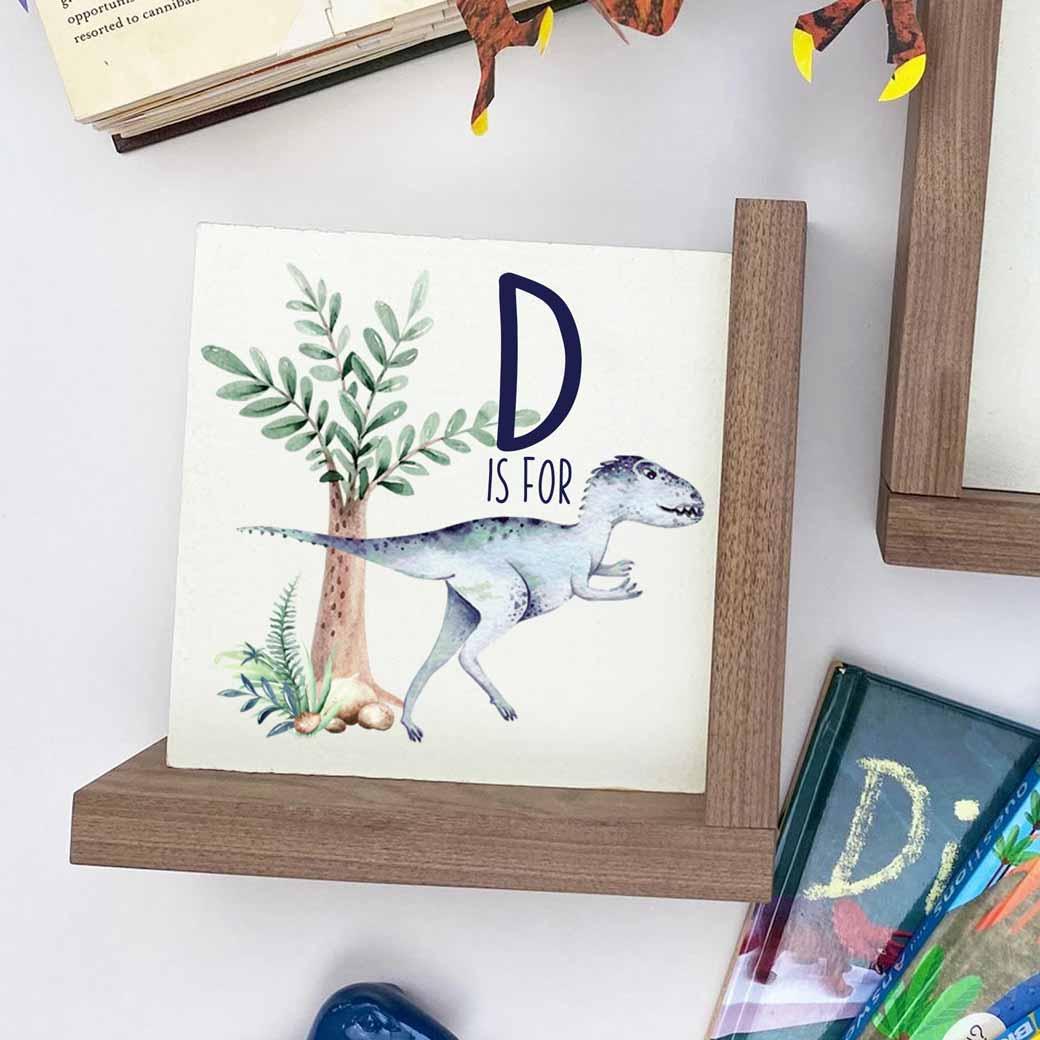 L-shaped dinosaur nursery kids bookends with letter D