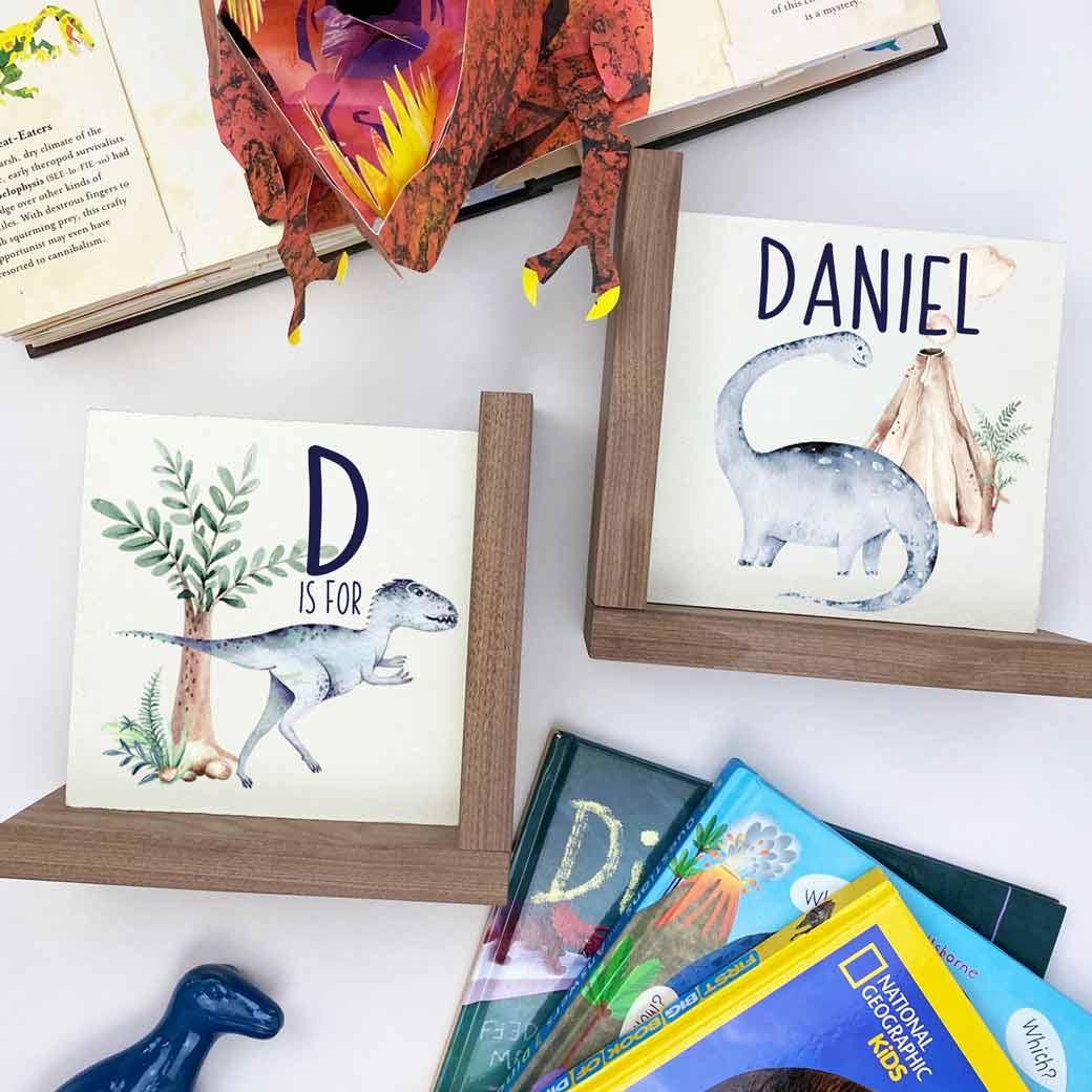 L-shaped dinosaur nursery kids bookends