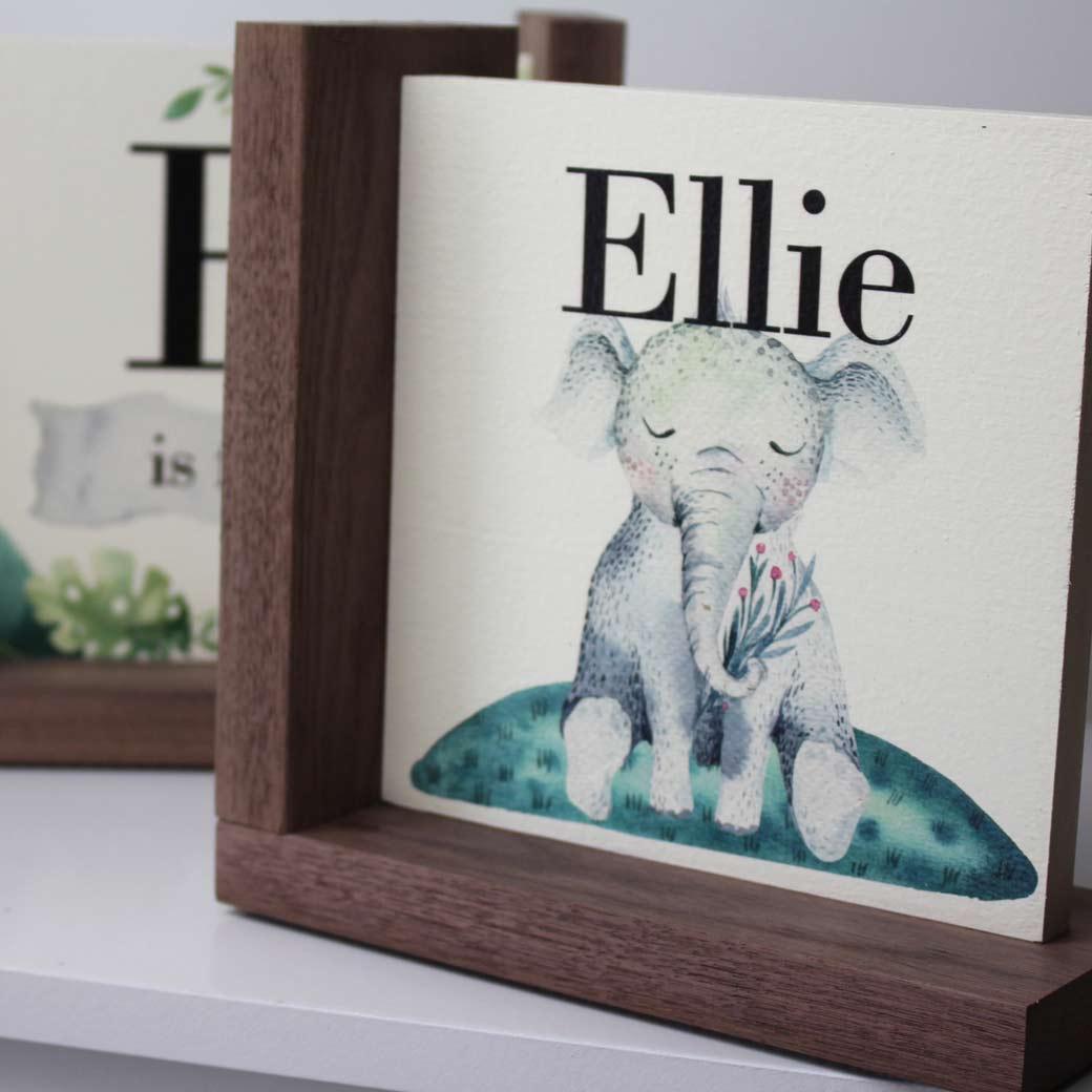 Elephant safari nursery bookends personalized for Ellie