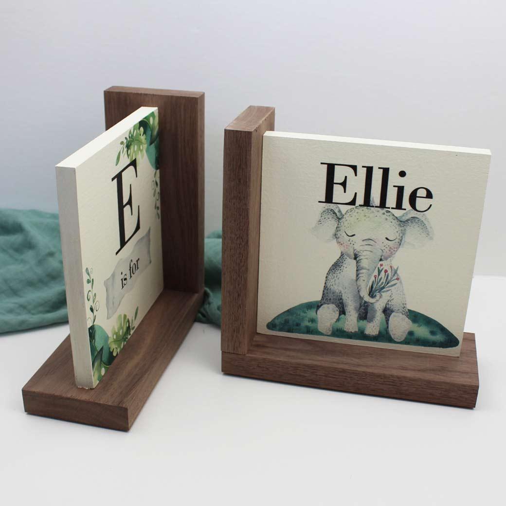 Elephant safari nursery bookends side view