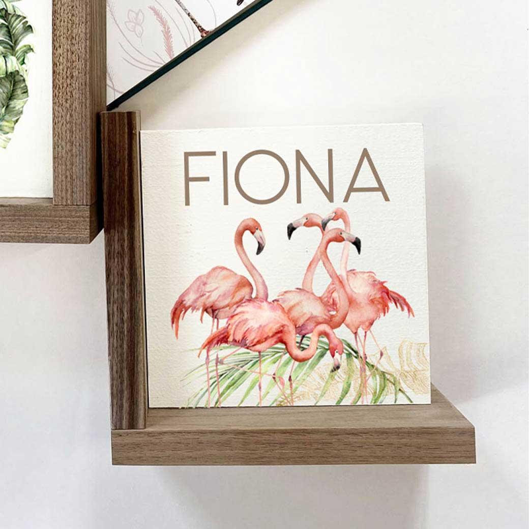 L-shaped flamingo nursery kids bookends personalized