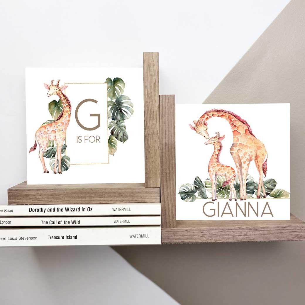 L-shaped giraffe safari nursery kids bookends