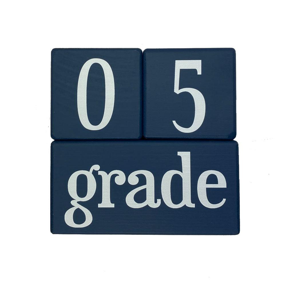 Hickory baby milestone blocks in navy at 05 grade