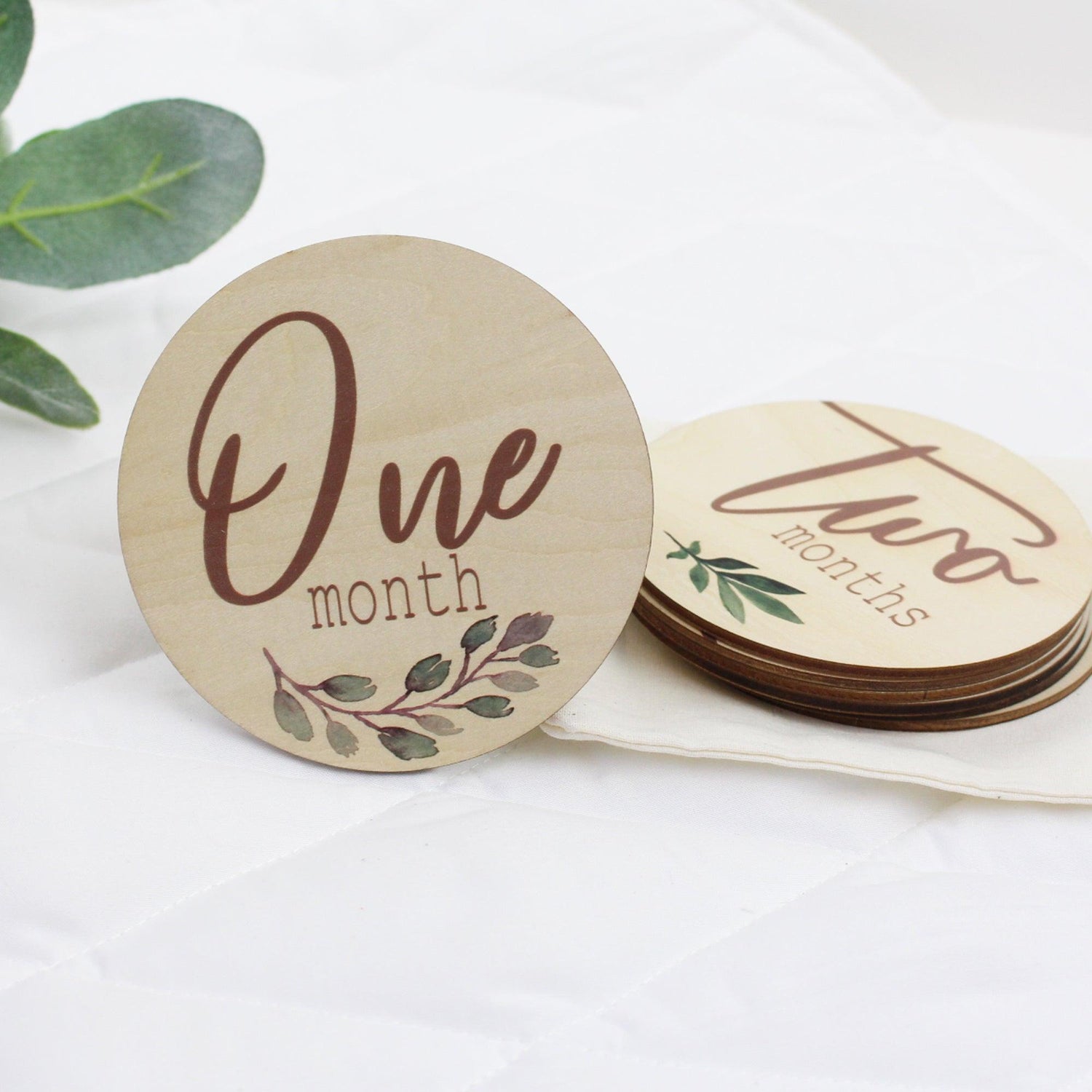 Botanical style milestone cards from Birchmark Designs