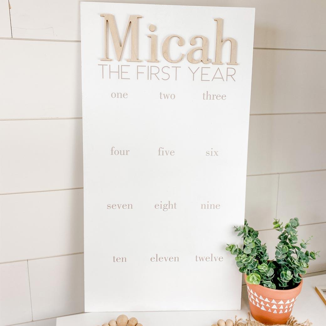 Micah One Year Milestone Photo Display - Birchmark Designs