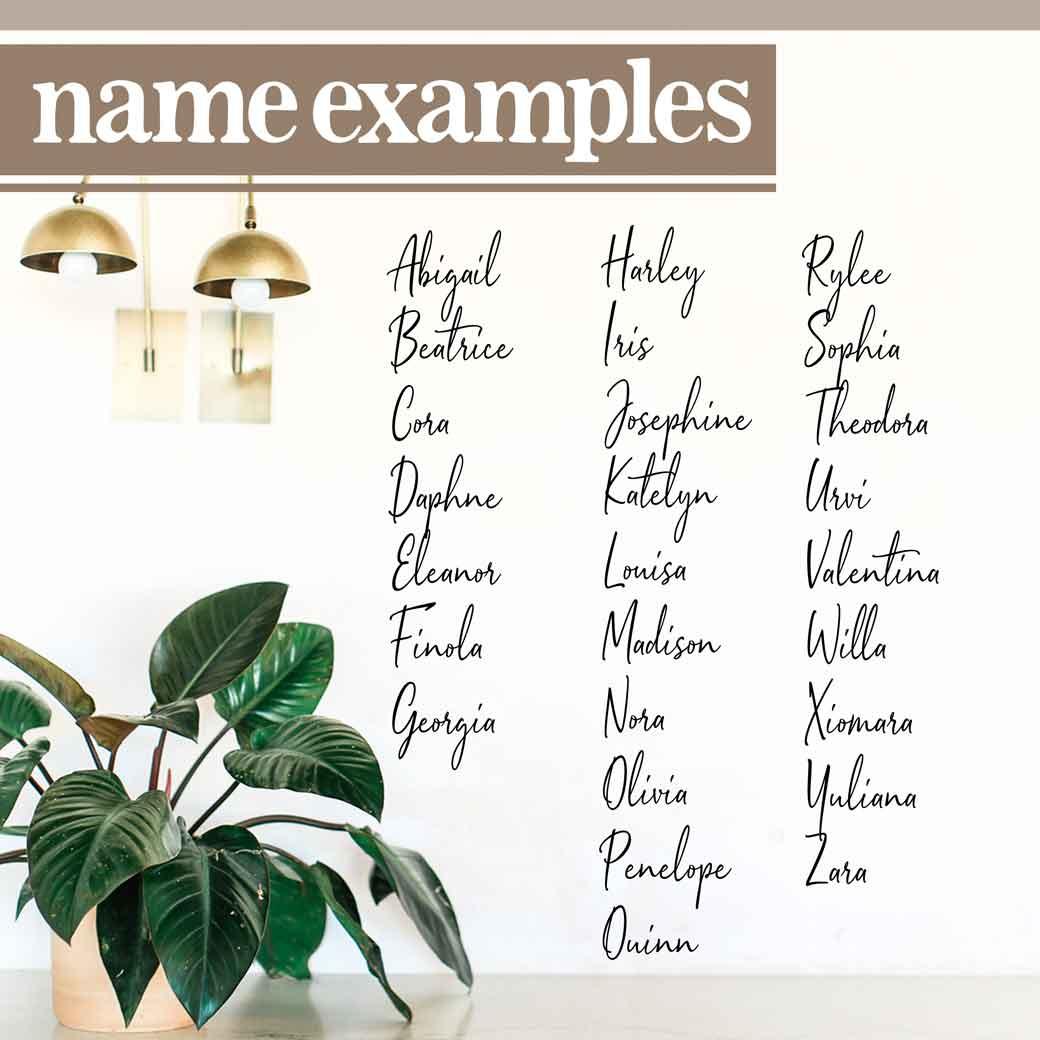 Name examples for orchid milestone photo display by Birchmark Designs