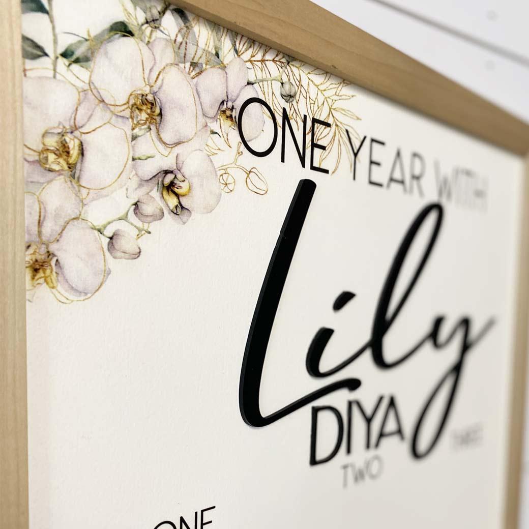 Orchid One Year Milestone Photo Display - Birchmark Designs