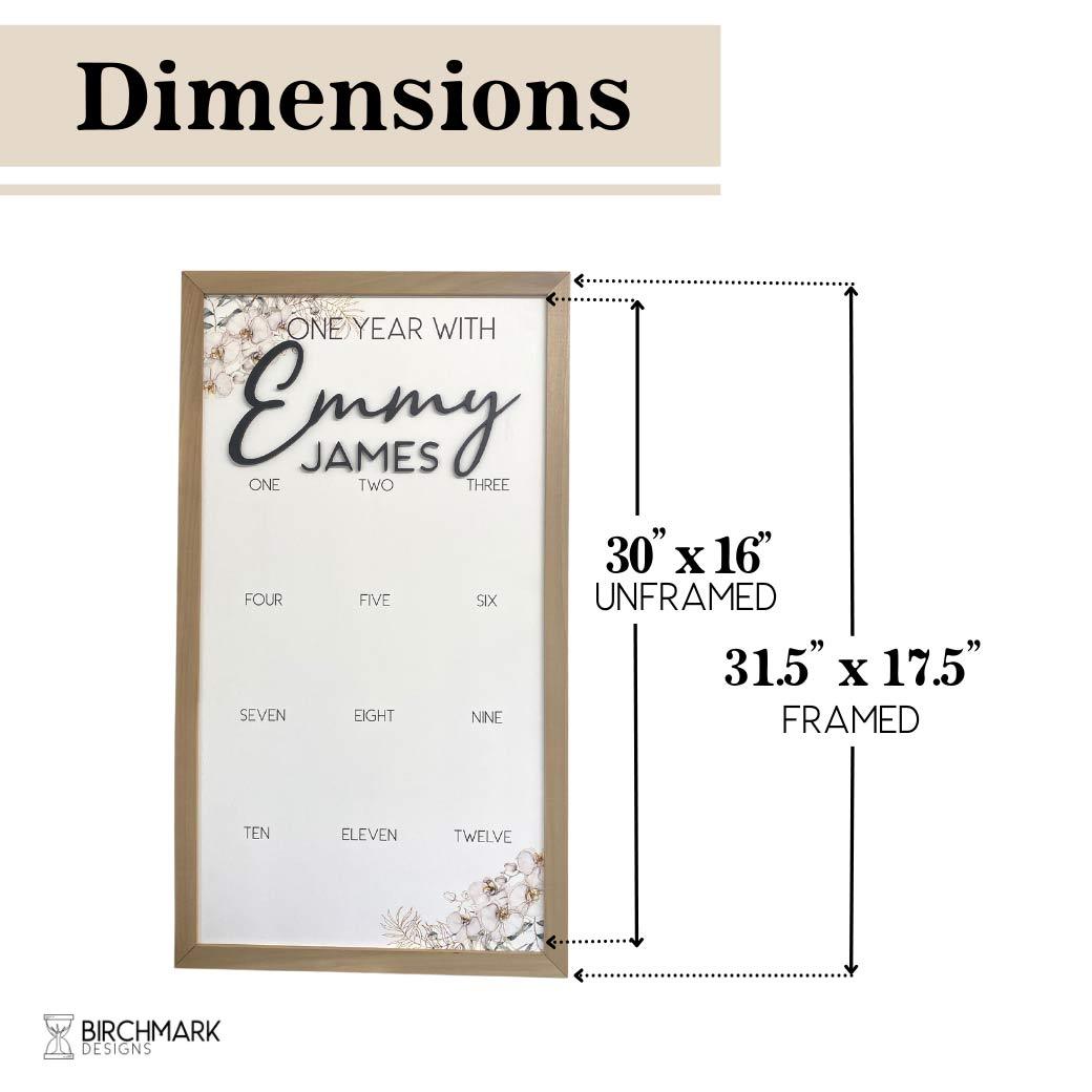 Orchid one year milestone photo display dimensions by Birchmark Designs