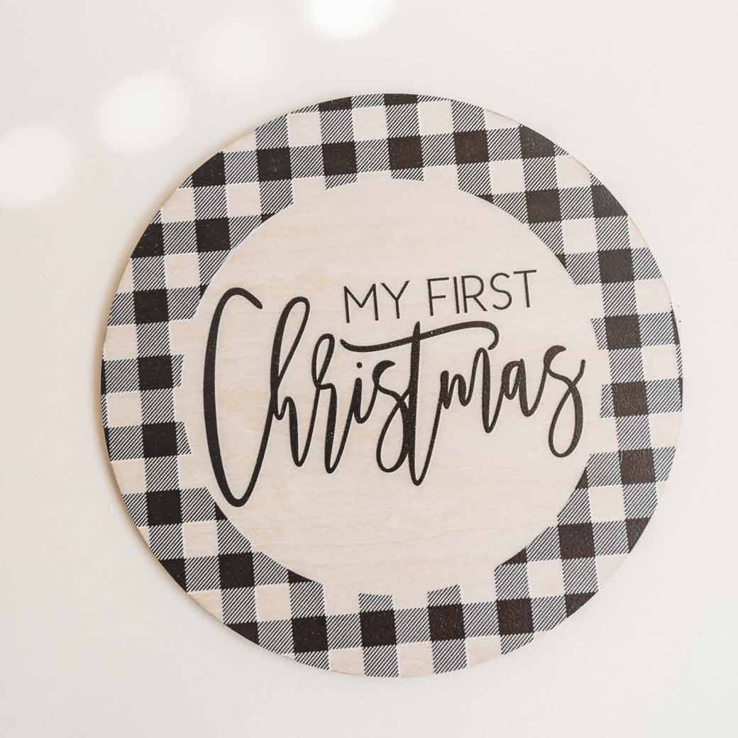 My First Christmas Plaid Sign from Birchmark Designs