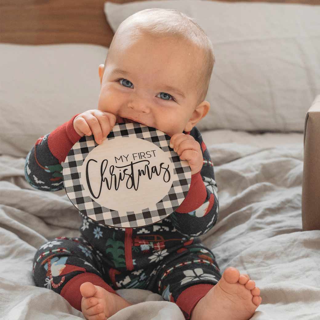 My First Christmas Plaid Sign with baby