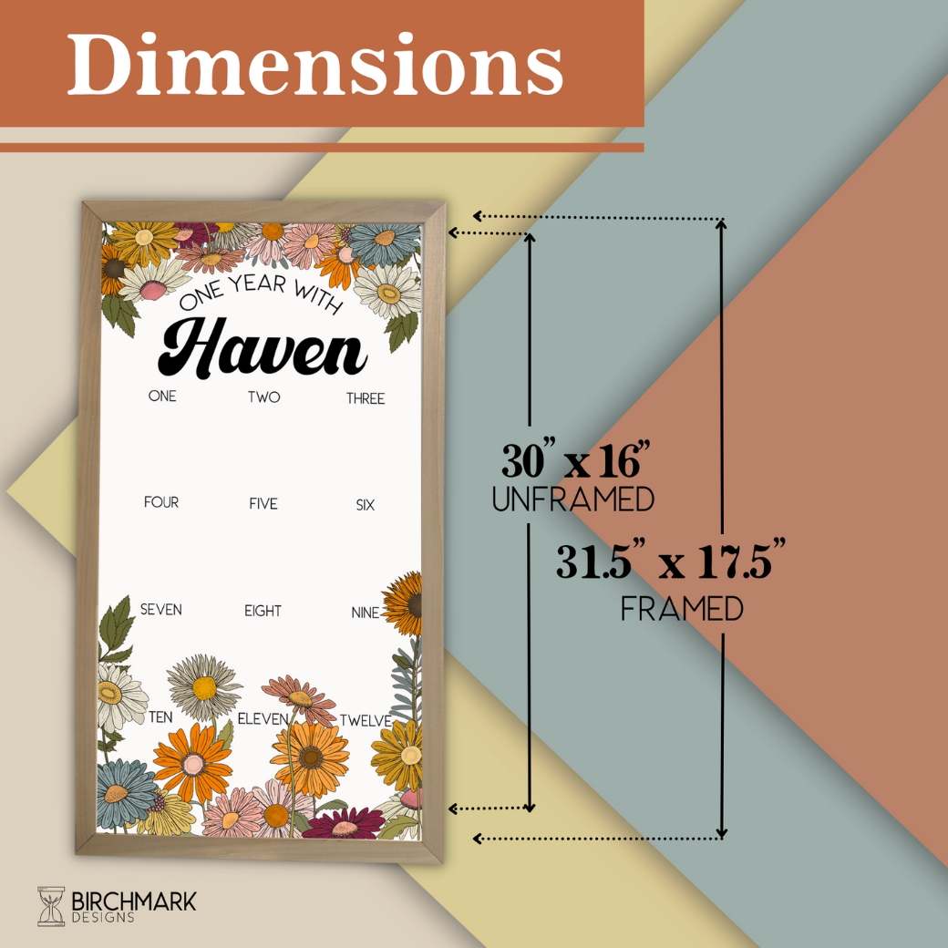 Retro Daisy One Year Milestone Board Dimensions by Birchmark Designs