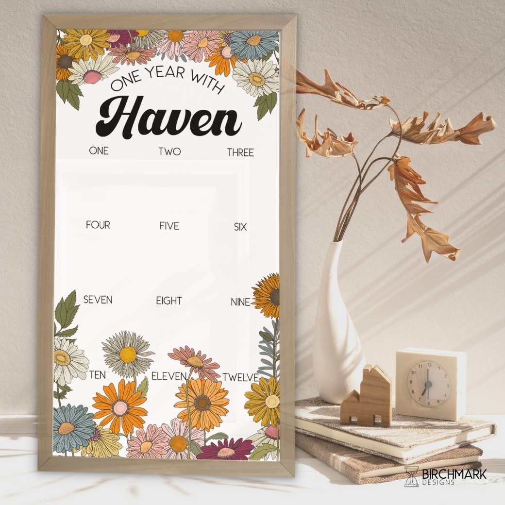 Retro Daisy One Year Milestone Board by Birchmark Designs