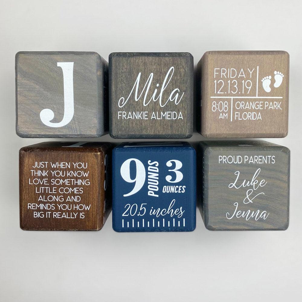 Custom, solid wood birth stat block details baby&