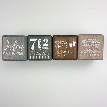 Custom, solid wood birth stat block details baby&