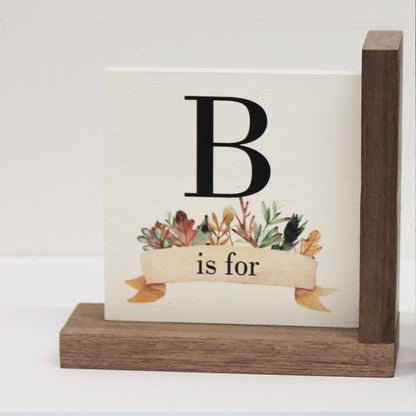 L shaped woodland deer nursery bookends letter B